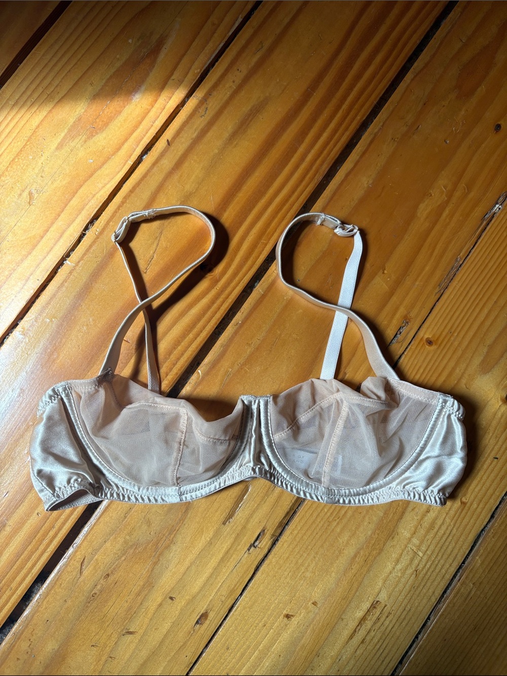 Fleur of England Silk & Sheer Balconette Bra | 32C | Blush Nude | NWOT